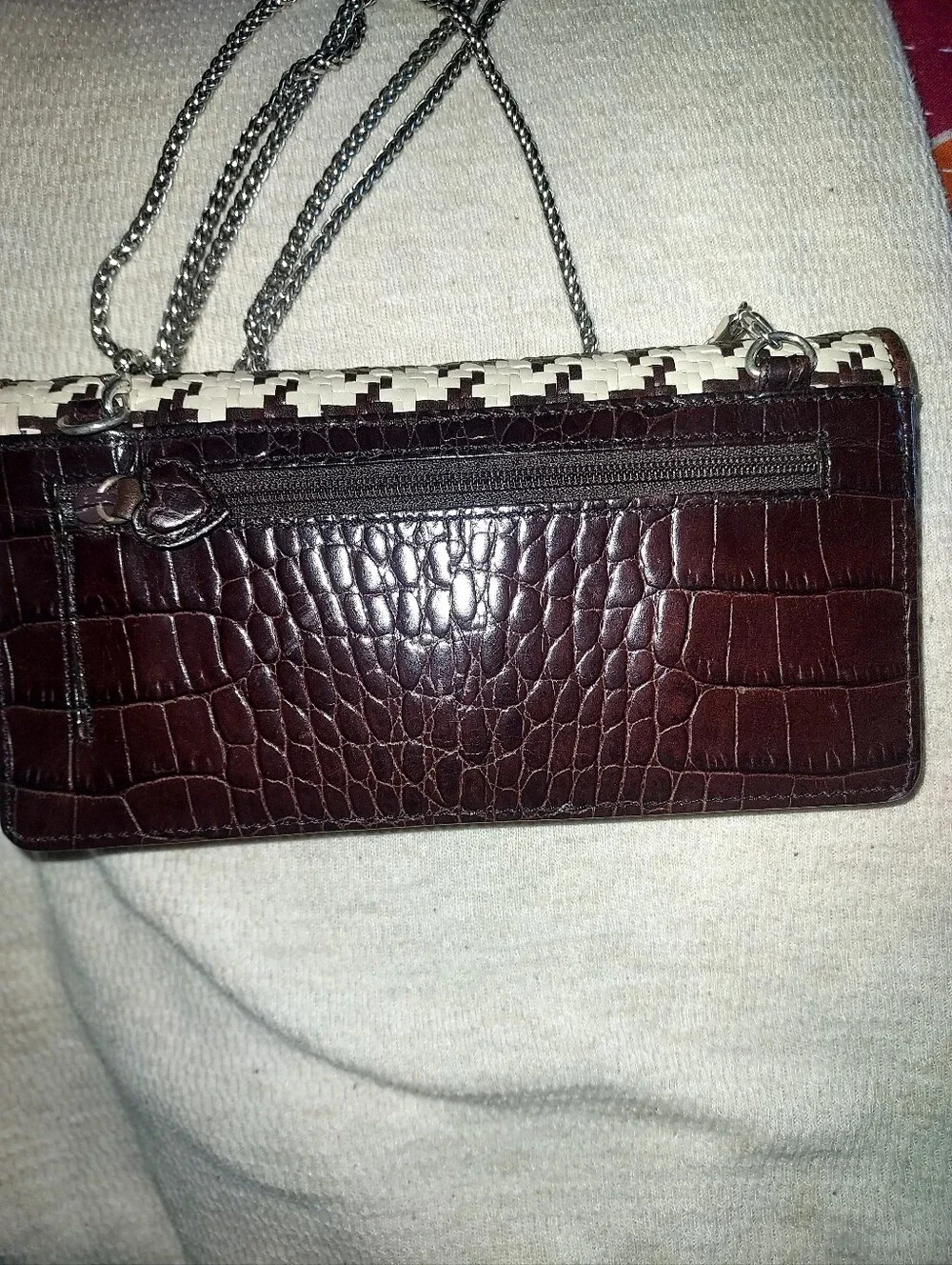 Vintagr Brighton Woven Houndstooth Crossbody Clutch - Brown & Cream